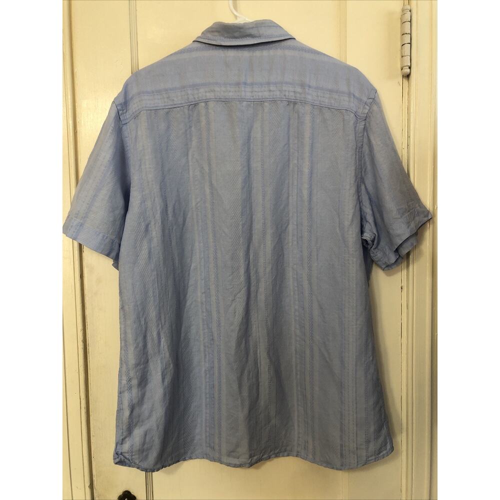 Calvin Klein Mens XL Light Blue Linen Tencel Short Sleeve Button Up Linen Blend - Picture 4 of 7